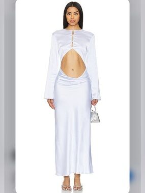 Lioness Amelie Dress Powder Blue White Long Sleeve Maxi Dress Revolve XS